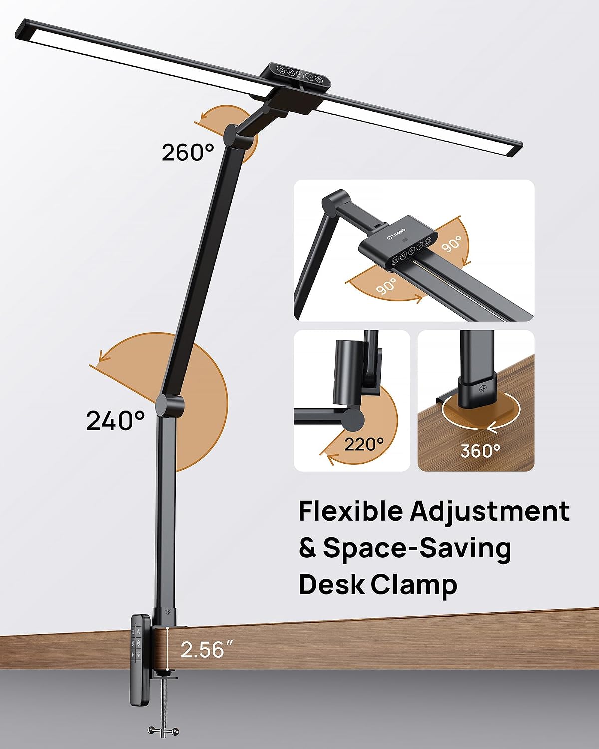 TROND LED Desk Lamp with Clamp, 29.55'' Tall Desk Light with Remote, Black