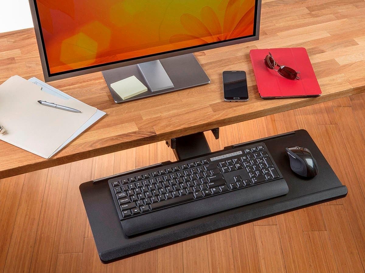 Monoprice Adjustable Ergonomic Keyboard Tray – With a 26.4 x 10in Full Size Platform, Extends Min 18.2in / Max 30.8in, Black - Workstream Collection