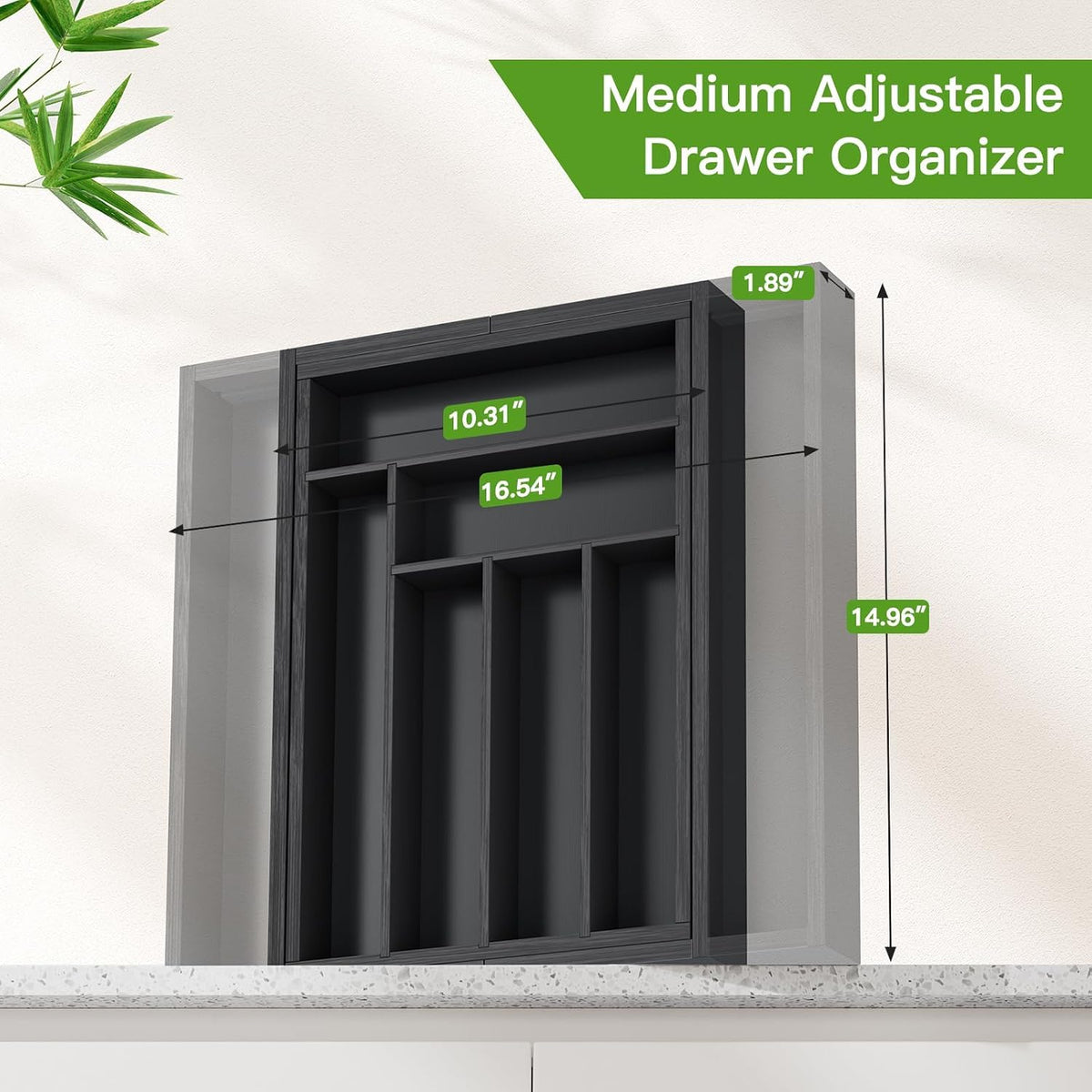 Pipishell Bamboo Expandable Silverware Drawer Organizer, Black, Medium