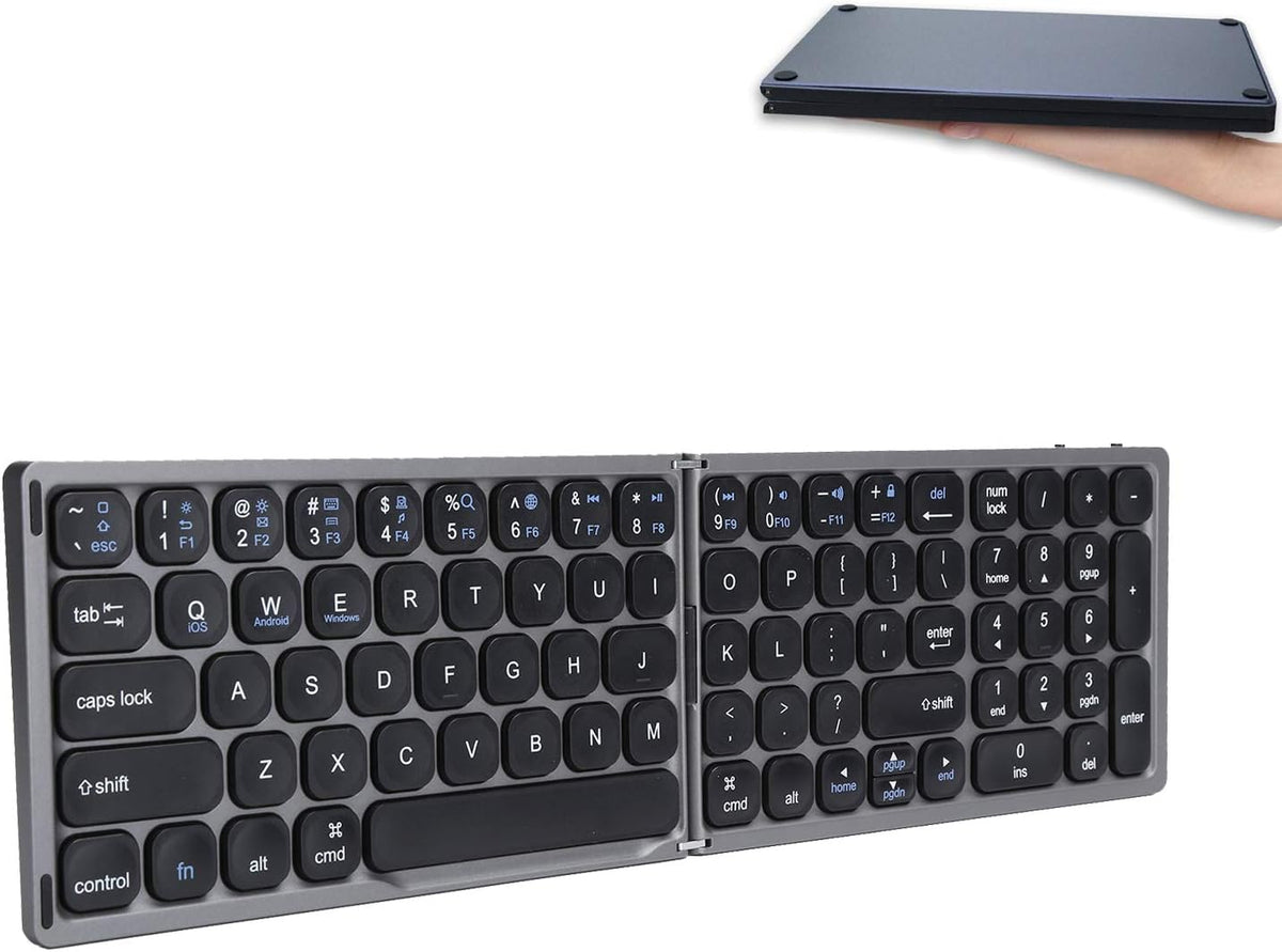 Hilitand Folding Bluetooth Keyboard, Ultra?Thin Foldable Keypad Full?Size Typewriter for iOS for Android for Laptop Tablet Smartphone()