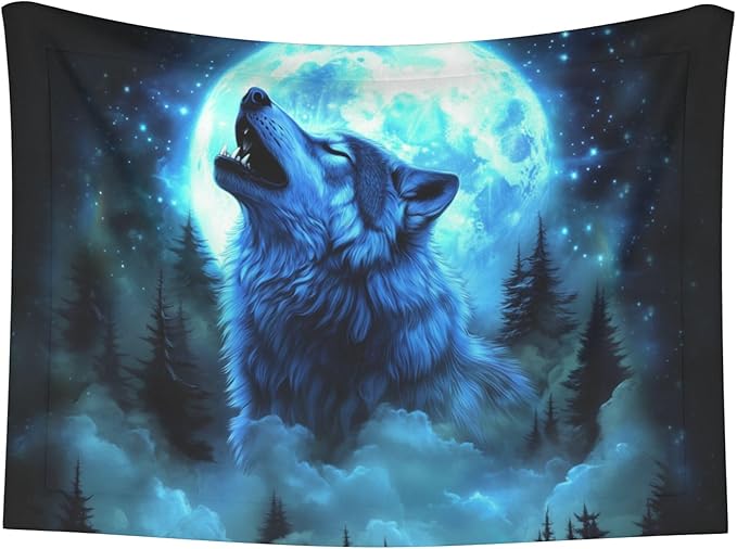Wolf Blanket for Pet - Animal Throw Blanket 23x16 Moon Night Couch Blankets for Puppy Dogs Cats