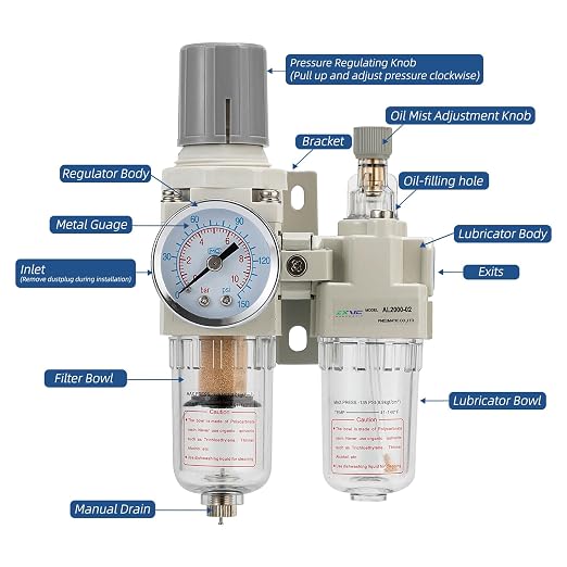 1/4" NPT Compressed Air Filter Regulator Lubricator Combination Water/Oil Trap