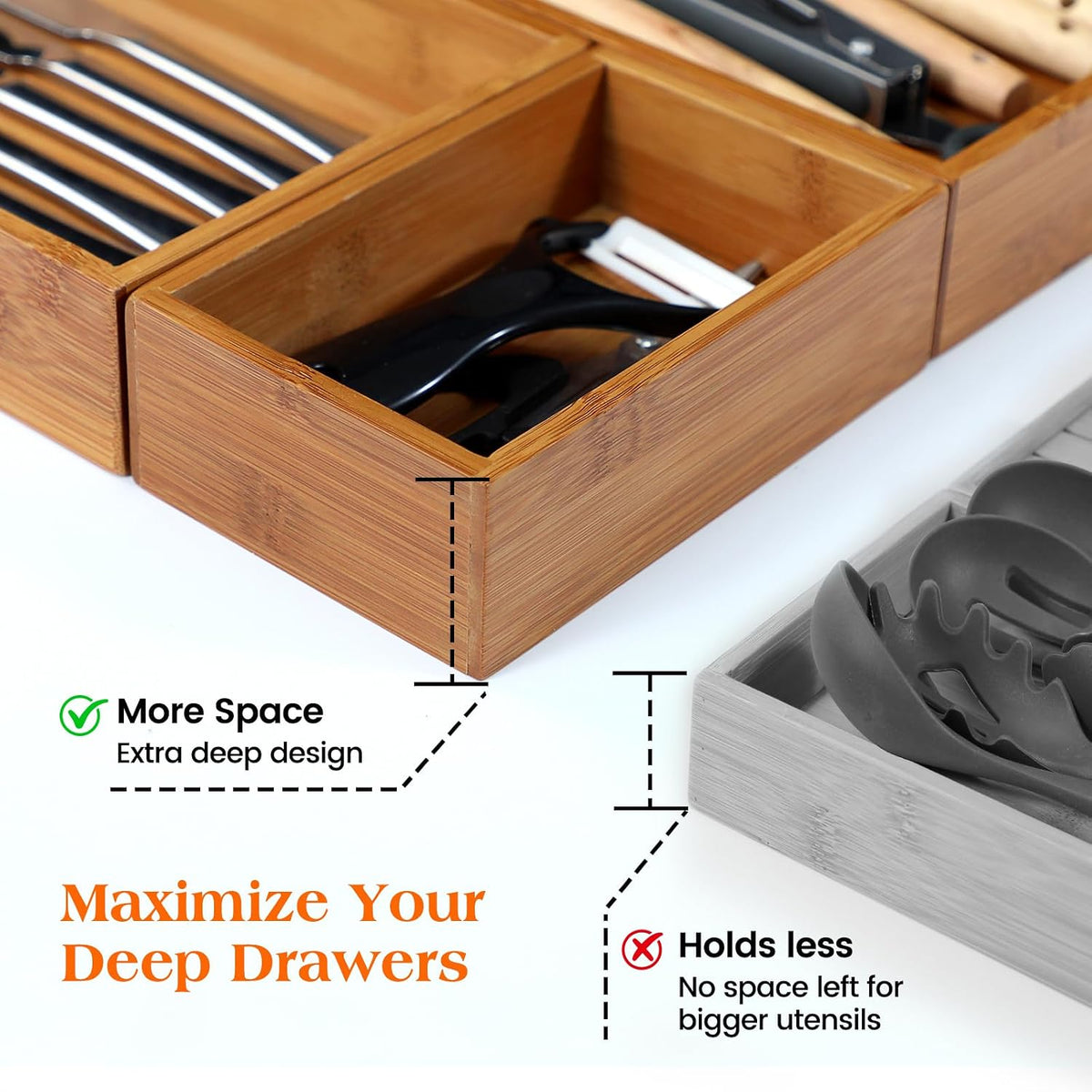 Piklohas Carbonized Bamboo Kitchen Silverwar Drawer Organizer