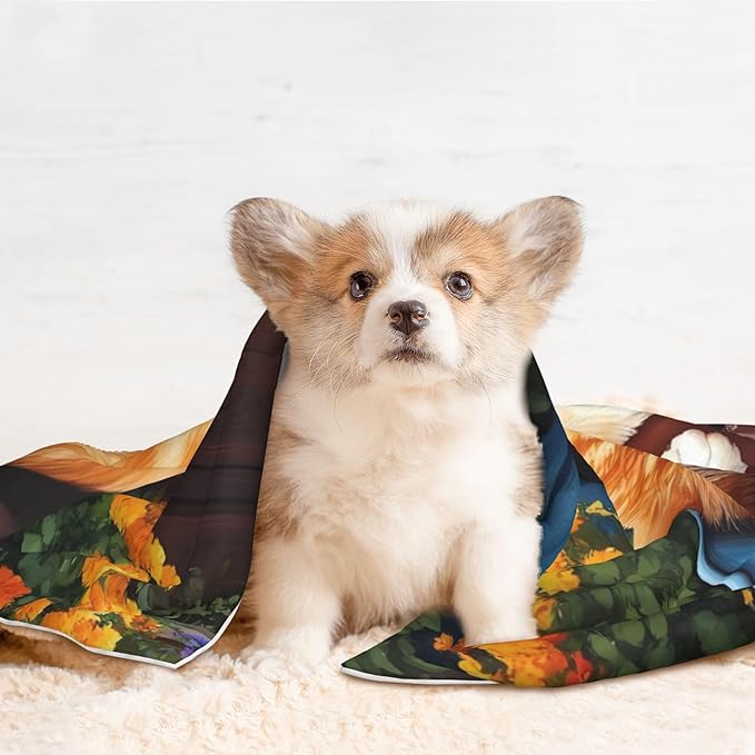 Waterproof Dog Blanket Soft Pet Blanket for Puppy, Fleece Cat Throw Blankets for Furniture Bed Couch Sofa Reversible - Sleeping Cat Flowers