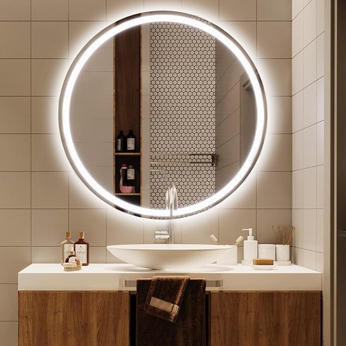 Bathroom Mirror with LED Lights, Wall Mounted Round Mirror, Mirror