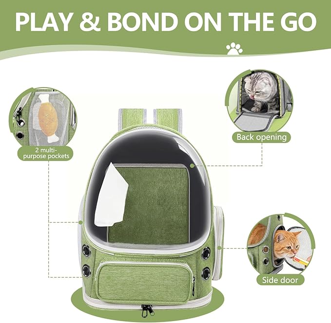 Expandable Cat Backpack Carrier, Breathable Cat Bubble Backpack for Kitty & Small Dog up to 18lbs, Large Space Cat Carrier Backpack, Foldable Airline Approved Carrier for Travel (Green)