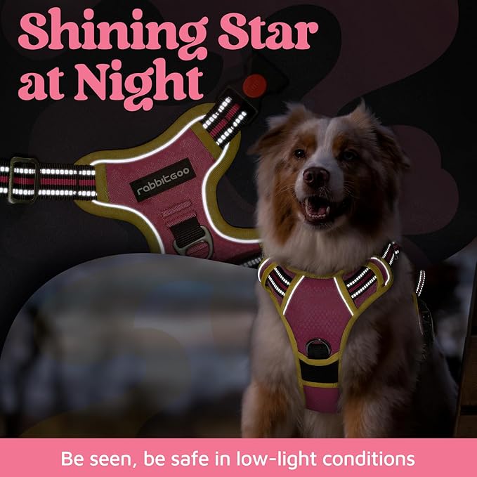 rabbitgoo Dog Harness for Large Dogs, No Pull Pet Vest with 3 Buckles, Adjustable Soft Padded Pet Harness with Easy Control Handle and Reflective Strips, Pink & Yellow, XL