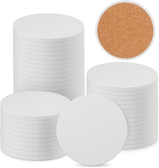40 Pieces 4 Inch Round Blank Ceramic Coasters, Unglazed Ceramic Tiles Coasters