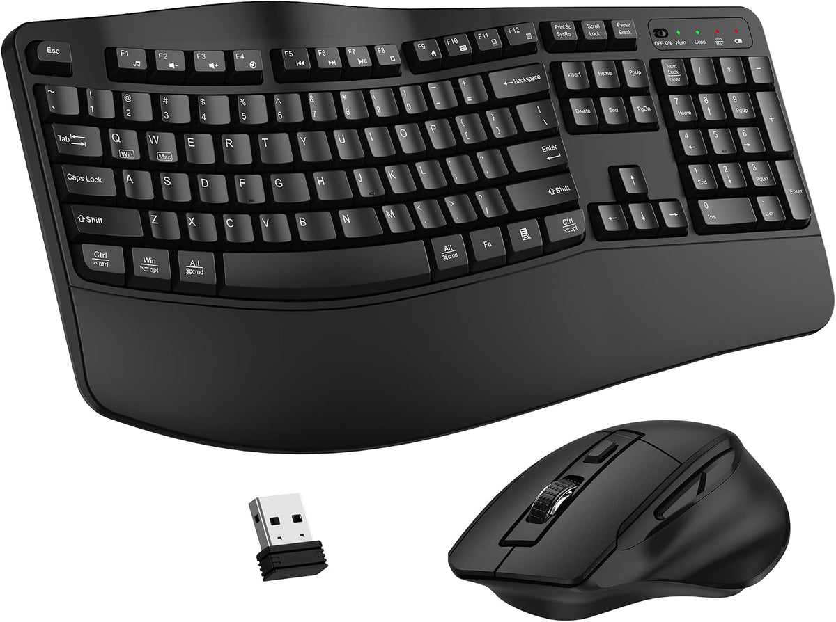 Wireless Keyboard and Mouse Combo, 2.4G Ergonomic Wave Keys(Black)