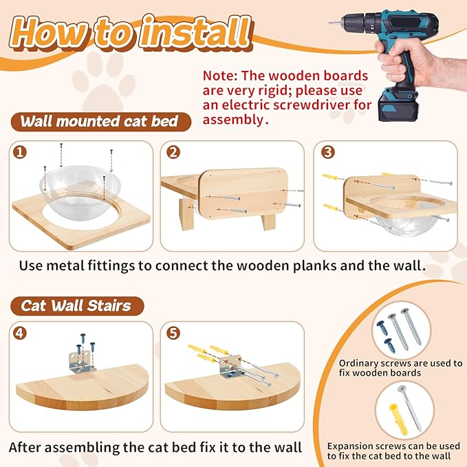 3 Pcs Cat Wall Shelves Set, Thicken Wooden Transparent Capsule Kitten Shelves Bed with 2 Pcs Pedals, Cat Climbing Wall Furniture Set for Sleeping Playing Climbing - Easily Holds up to 35 Lbs
