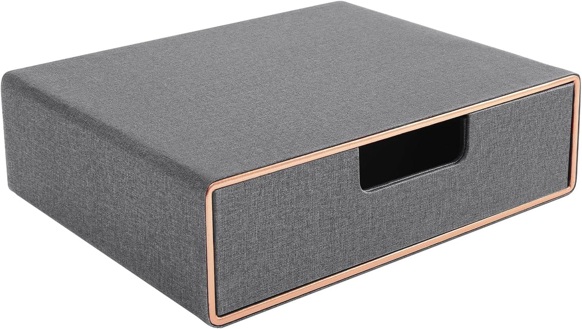 Stackable Organizer Drawer PU Leather Classic Handmade,Organize Home Office Desk Accessories and Sort Letter-Size Paper/a4 Document,Desktop Caddy with Drawers Storage,13.1x10x3.7inches,Grey