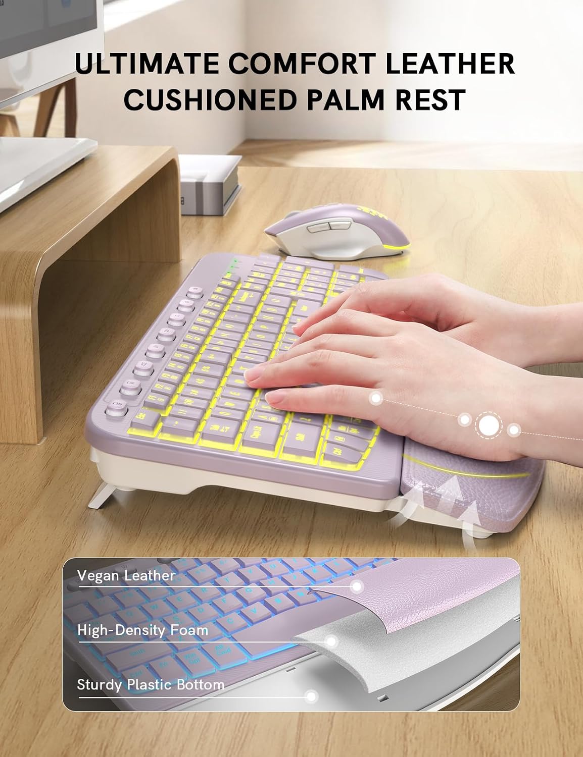 SABLUTE Wireless Keyboard and Mouse Combo, Ergonomic Wave with Wrist Rest