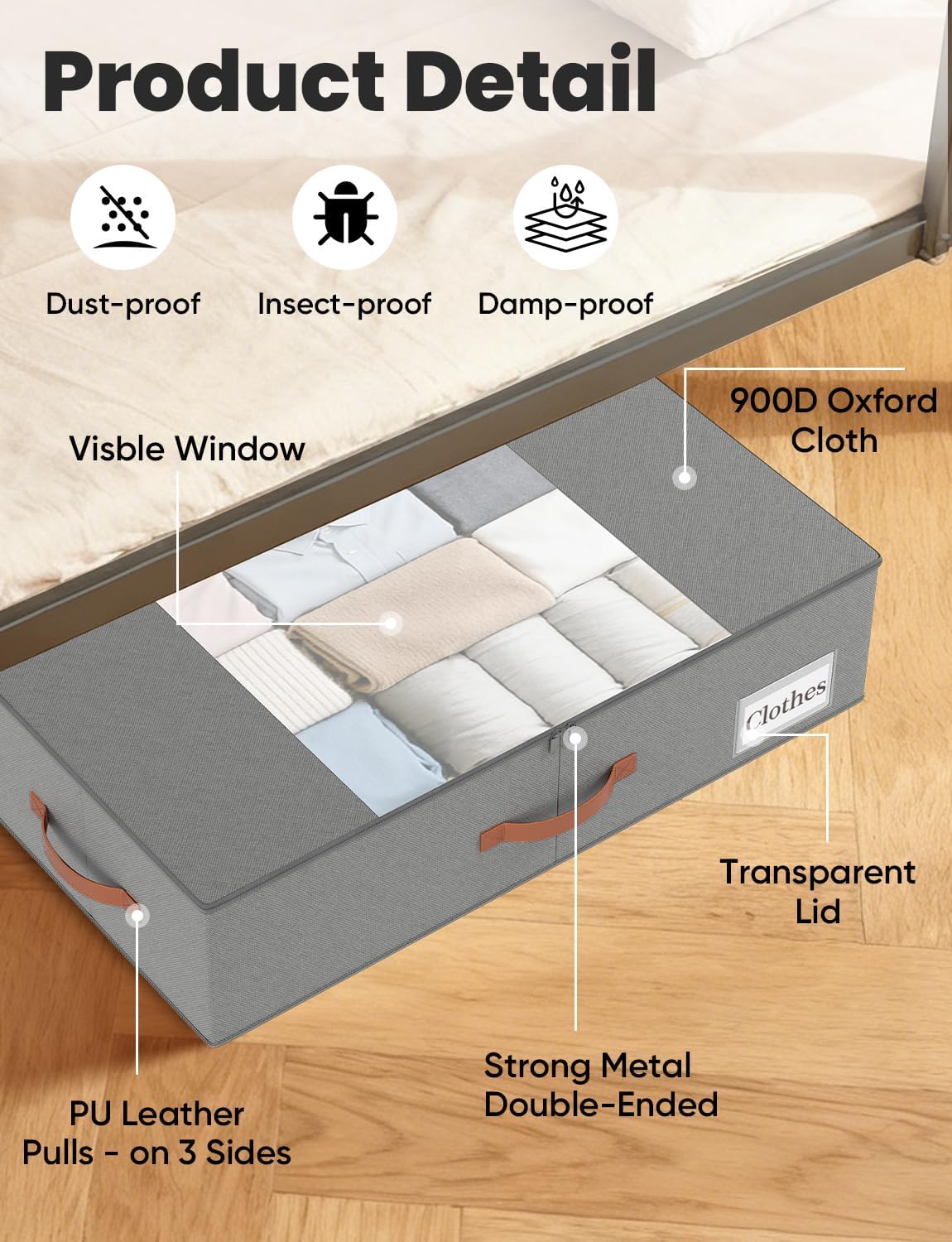 TOSKING 2-Pack Under Bed Storage Drawers with Wheels, Gray