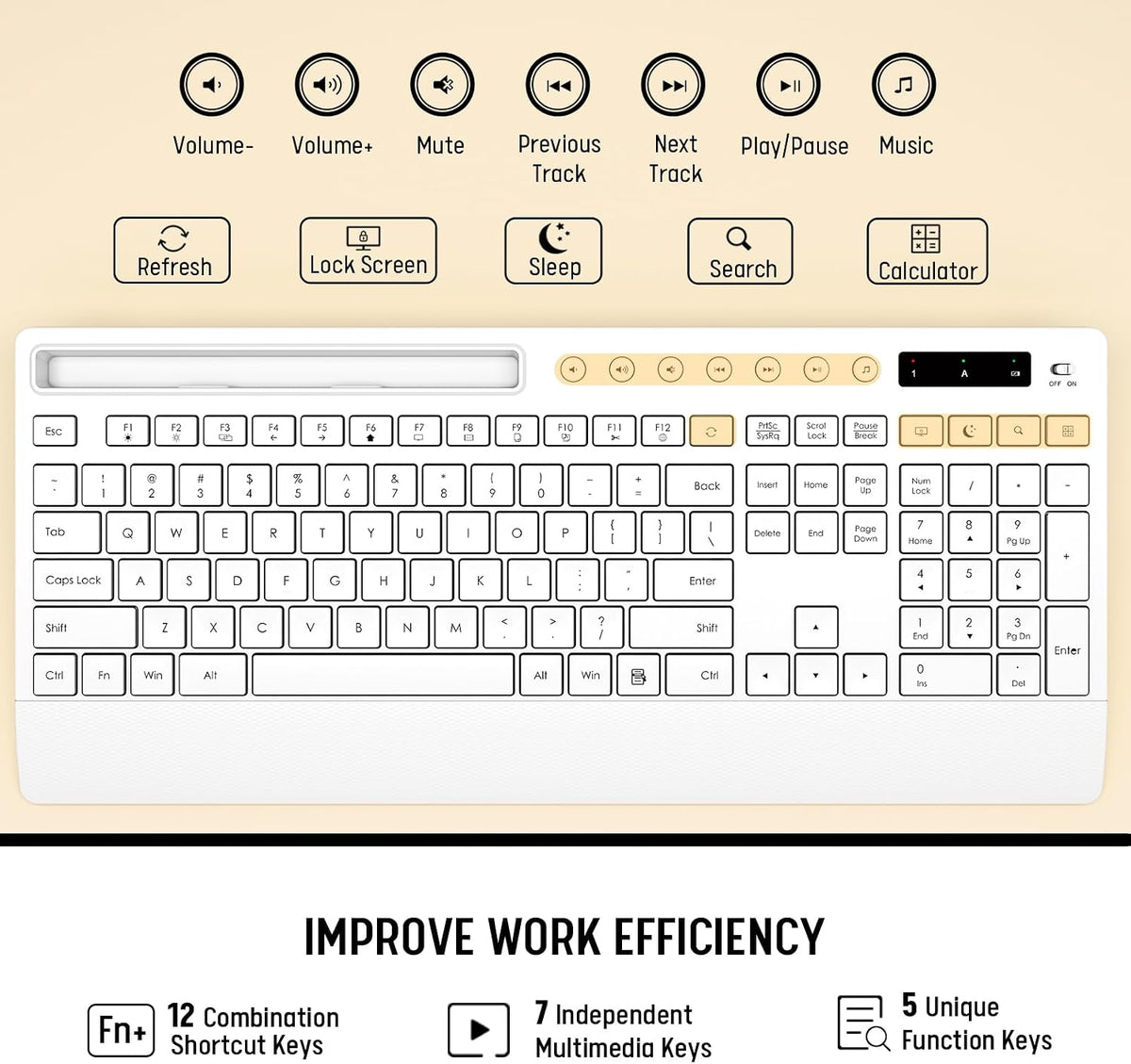 Trueque Wireless Keyboard and Mouse Combo, Full Size with Palm Rest
