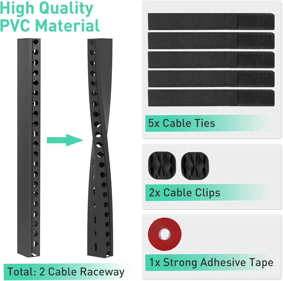 ENONCI Cable Raceway 154in Wire Covers Under Desk Cable Management 10-Pack