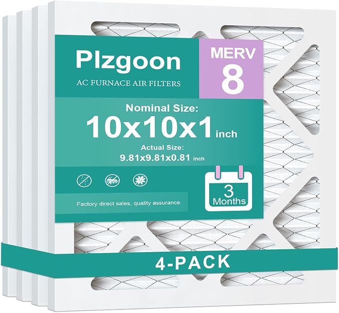 Air Filters 10x10x1 MERV 8 MPR 600 4 Pack Pleated Home HVAC AC Furnace Filters