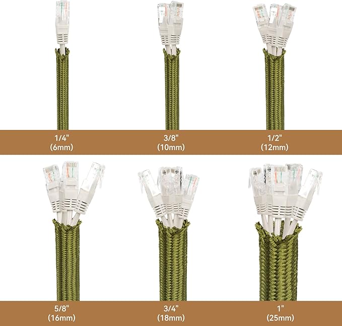 Polyamide Cable Sleeve, 10ft Flexible Expandable Braided Sleeving, Cable Management Sleeve for TV Computer Office Home Entertainment (Green, 1/4")