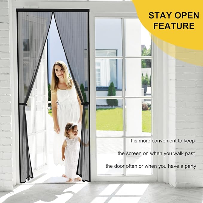 Magnetic Screen Door -Fit for Door Size:36x78 Inch,Screen Door Size 38"x80"，Hands Free Mesh Partition,Heavy Duty Curtain Keeps Bugs Out, Frame Hook & Loop, Pet and Kid Friendly