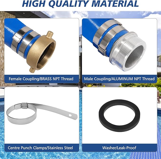 2" x 100 ft Backwash Hose for Swimming Pools, Heavy Duty PVC Lay Flat Water