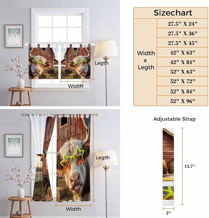Farm Yaks Living Room Curtains 84 Inch Length, Window Curtains Tab Top