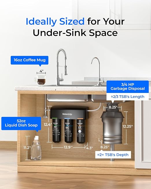 Waterdrop TSB 8 Layer Under Sink Water Filter, Bad Taste & Odor,