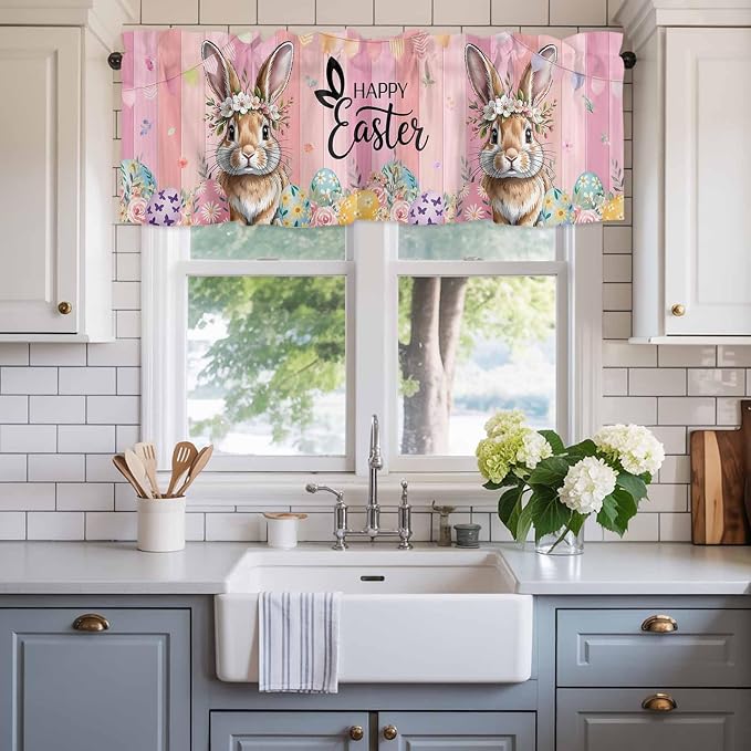 Easter Curtain Valances for Windows, Kitchen Valance Window Treatment, Spring
