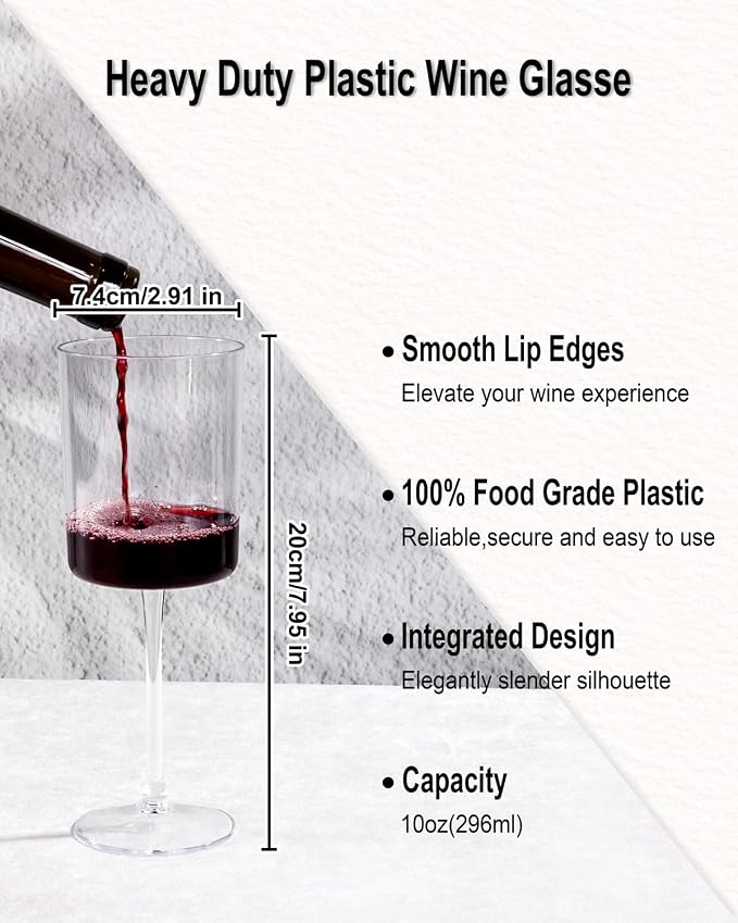 Ciaell 6 Pack Plastic Wine Glasses - 10 Oz Plastic Disposable Wine Glasses