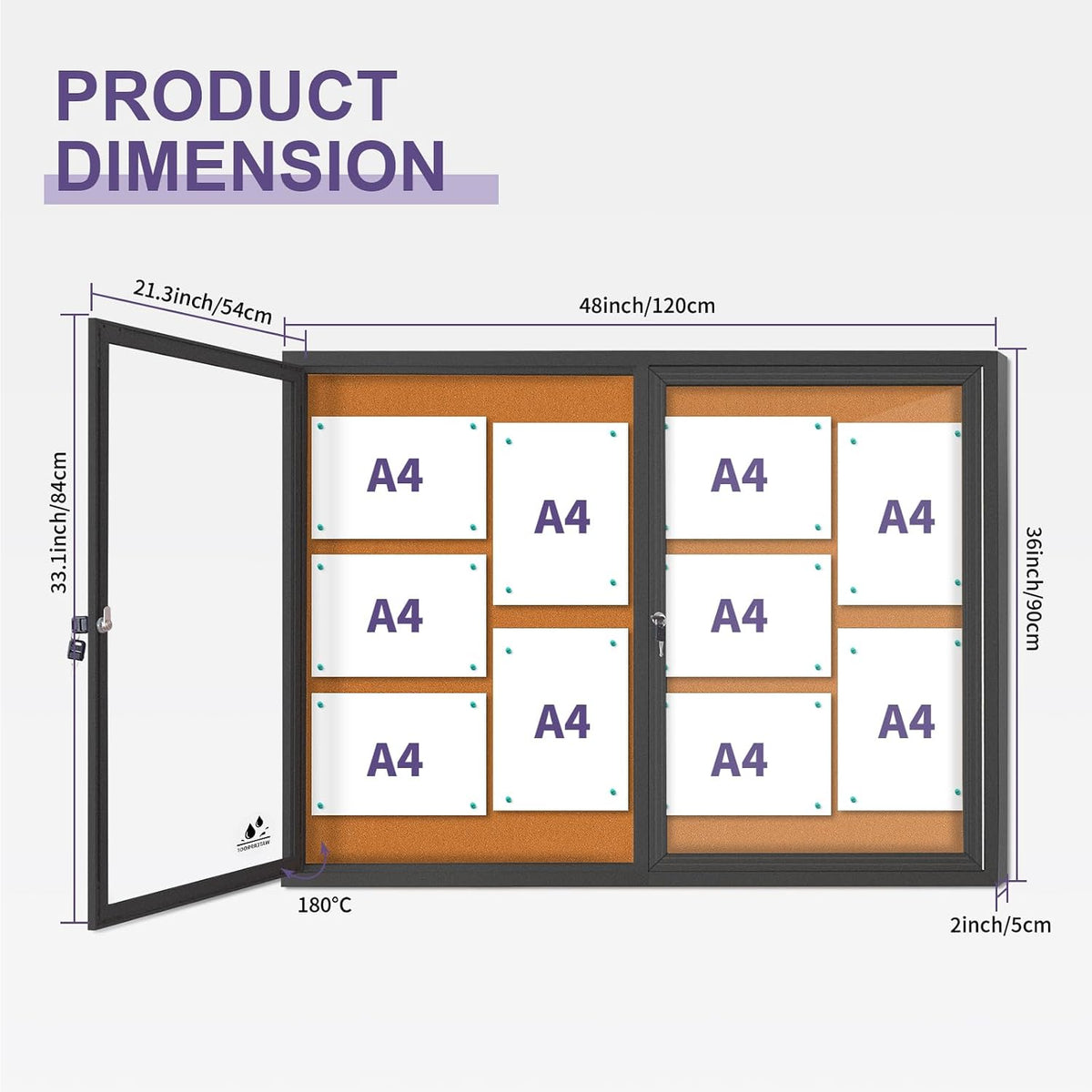 Outdoor Enclosed Bulletin Board Weatherproof Bulletin Board with Locking Door, 44x32 in Wall-Mounted Message Board for Notices & Announcements