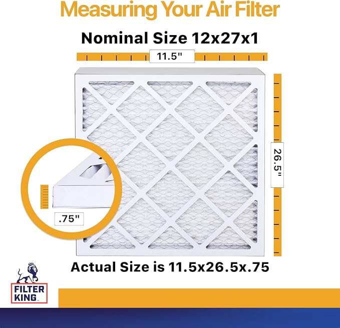 Filter King 12x27x1 Air Filter | 6-PACK | MERV 13 HVAC Pleated A/C Furnace