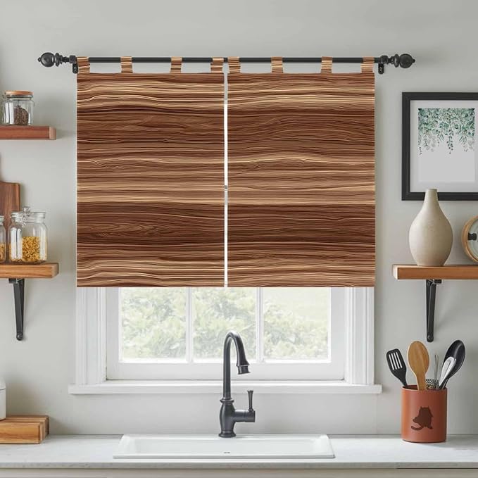 Brown Western Bedroom Curtains 63 Inch Length, Window Curtains Tab Top