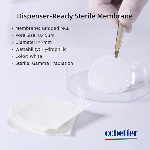 100Pack MCE Gridded Membrane Filter 47mm 0.45μm Mixed Cellulose Esters Membrane
