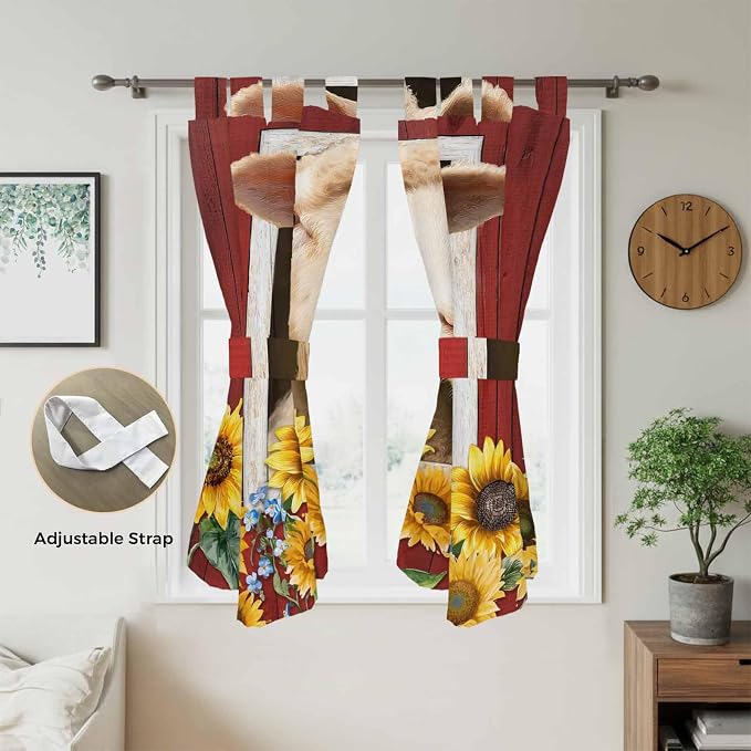 Sheep Sunflower Living Room Curtains 84 Inch Length, Window Curtains Tab Top