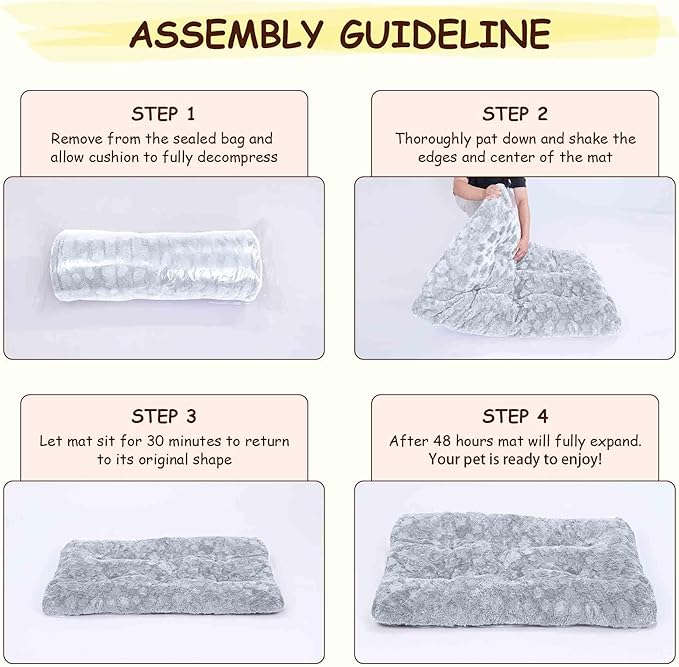 Washable Dog Bed for Small to Large Dogs, Calming Anti Anxiety Medium Dog Bed, Deluxe Plush Faux Fur Crate Beds, Comfy Fluffy Kennel Pad Pet Sleeping Mat with Non-Slip Bottom, 36"x27", Gray