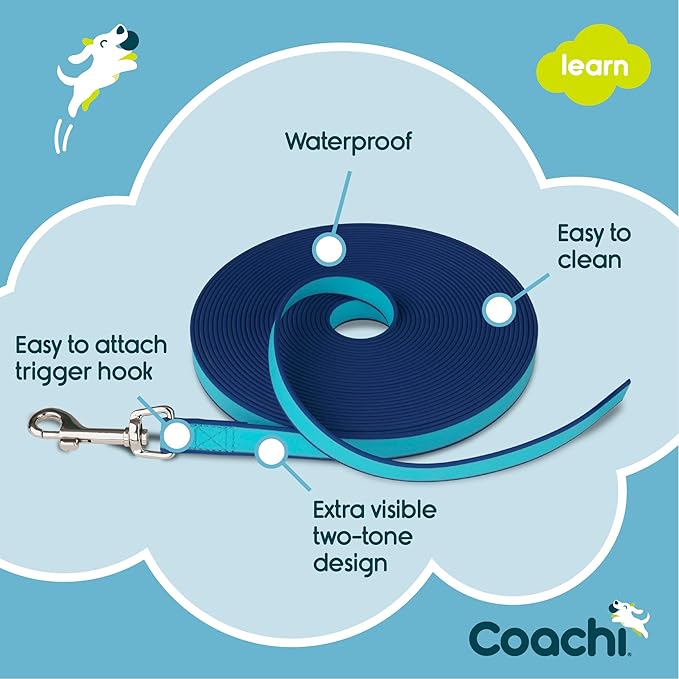 Coachi Training Line 10m Safe Training Outdoors, Recall Training, Dog & Puppy Socialisation, Lightweight, Waterproof, Perfect for Stopping Chasing. Suitable for Medium & Large Dogs & Puppies