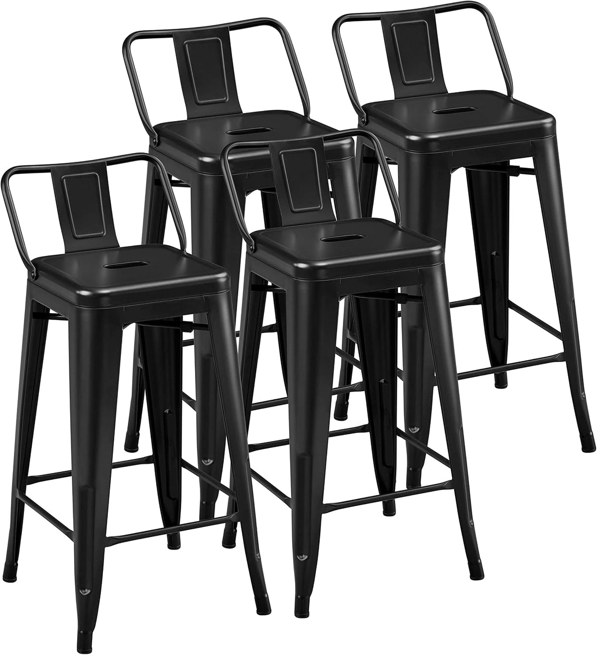 Yaheetech 26 Inch Metal Bar Stools Set of 4 Bar Chairs with Low Back, Black