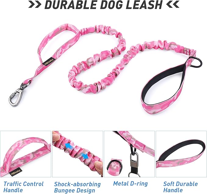 Hotsky Tactical Dog Collar and Leash Set, Heavy Duty Military Airtag Dog Collar with Handle and Metal Buckle for Training and Walking, with Airtag Holder and Two Patches (Pink Camo, L)