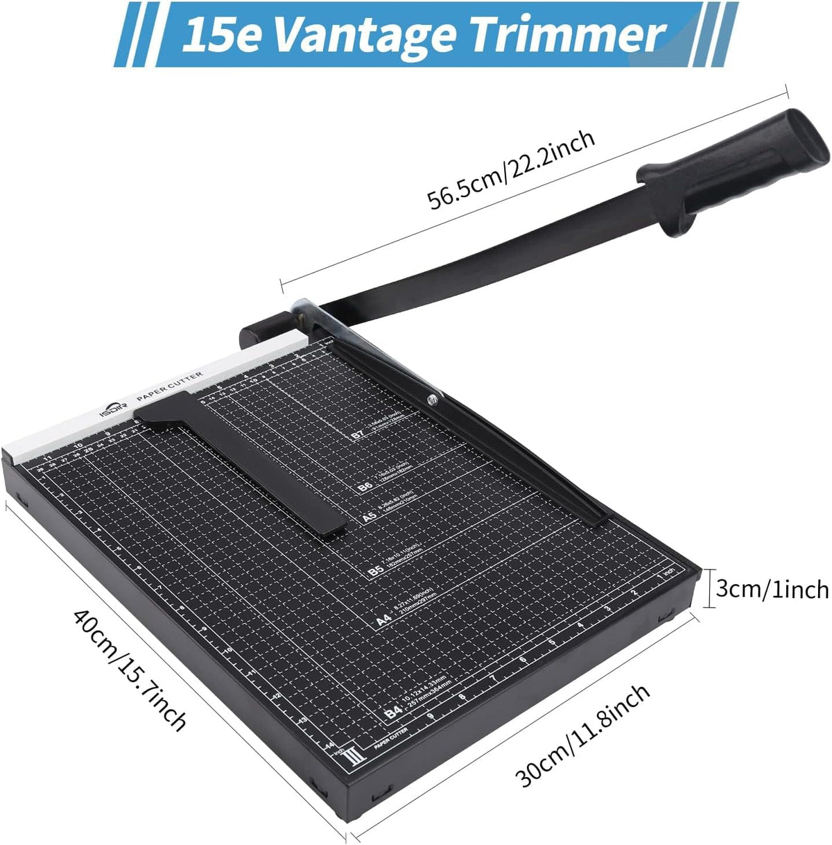 ISDIR 15" Guillotine Paper Cutter with Dual Pressure Bars, 15 Sheet Capacity, Magnetic Guide, Blade Lock, Heavy Duty Metal Base, for Cardstock, Crafts, DIY, Photos & Office