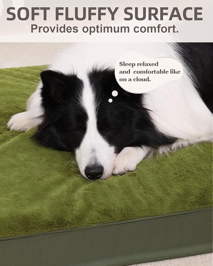 KSIIA Orthopedic Dog Bed Crate Waterproof Pet Mats for Extra Large Dogs Deluxe Plush Washable Pet Bed with Egg Crate Foam & Removable Cover, 47 x 29 Inch, Green