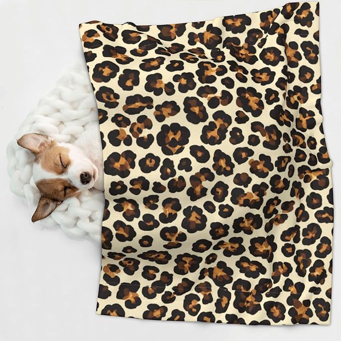 Reversible Plush Throw for Dogs and Cats, Leopard Prints Printed, Double Sided Blanket with Nubby Dot Side and Sleek Side Ideal for Cuddling Nesting Security