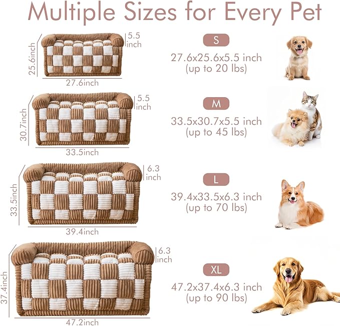 Dog Bed for Couch with Bolster, Comfy Couch Cover for Dogs Washable, Non-Slip Plush Furniture Protector, Calming Fuzzy Lounge Mat, Pet Sofa Accessories (Brown, X-Large)