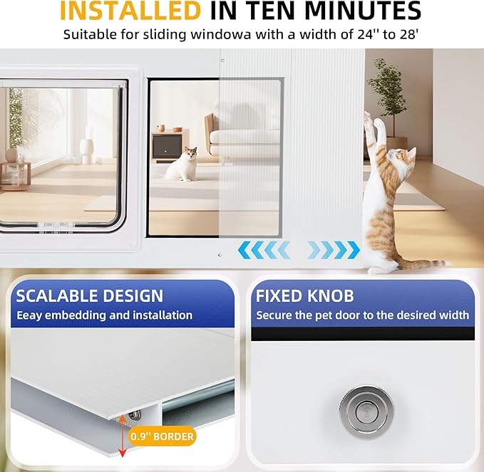 Full Size Cat Door Window Insert 27"-32" Various Sliding Windows, 4 Flexible Locking Modes, High-Definition, high-Transparency cat Door for Windows, Magnetic Reset Design