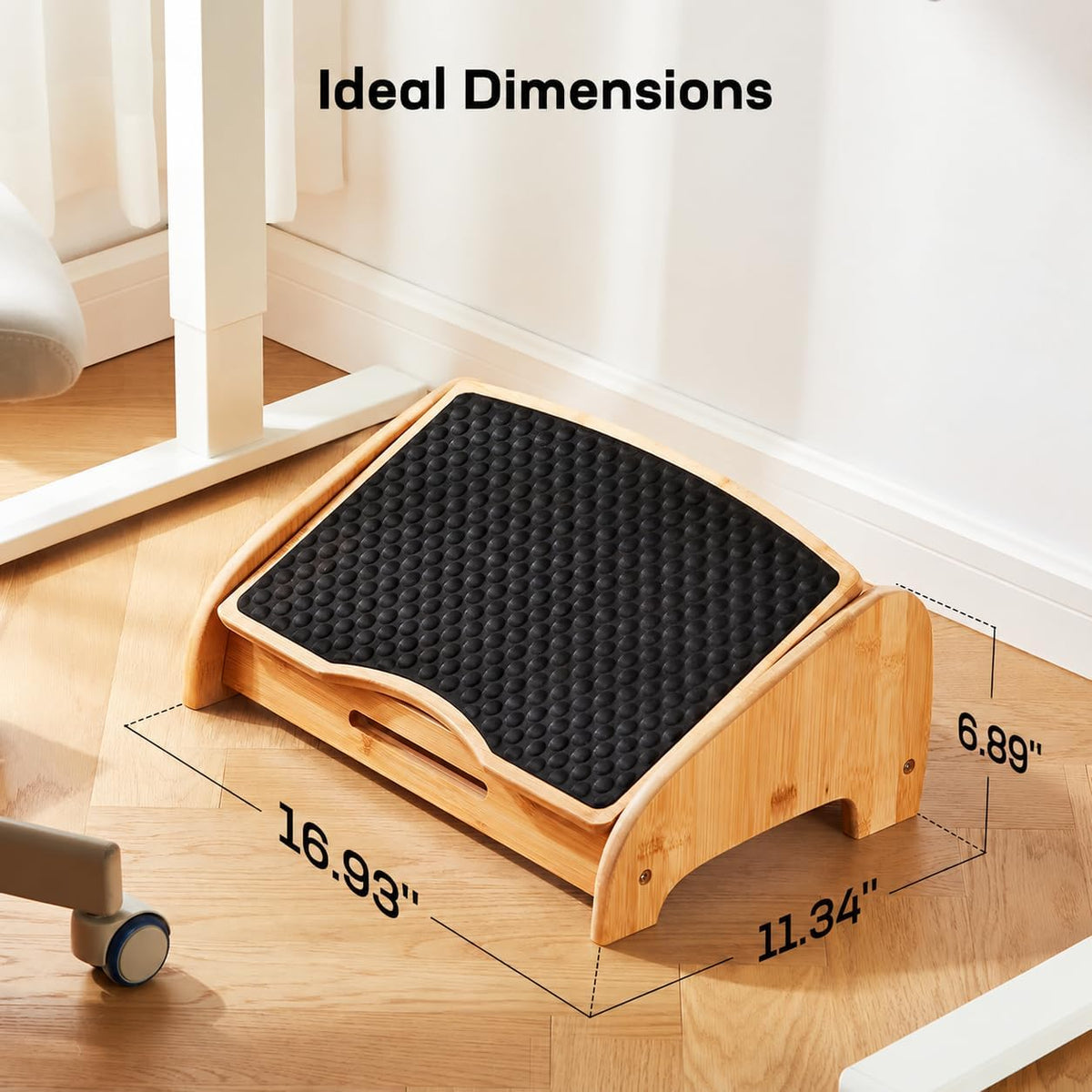 HUANUO Bamboo Under Desk Footrest with 4 Heights and Massage Texture