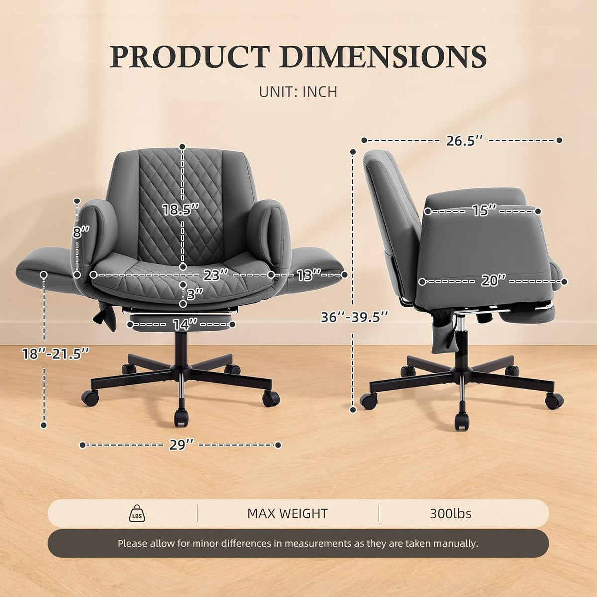 Criss Cross Office Chair with Footrest, Scratch-Resistant PU Leather, Grey