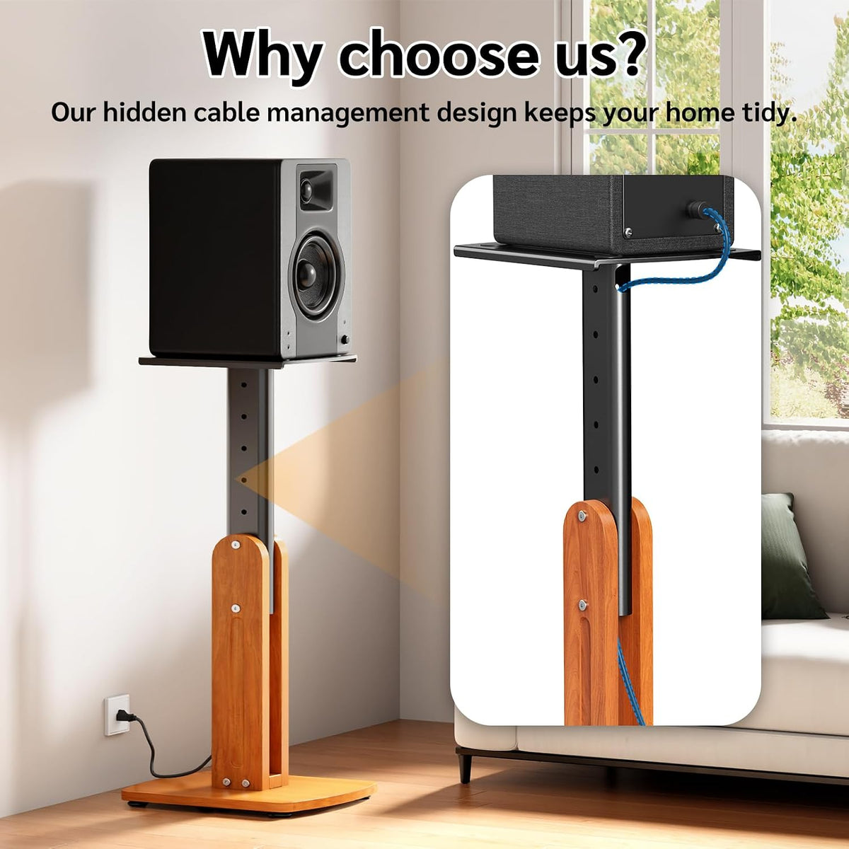 Solid Wood Speaker Stands Pair for Studio Monitor and Bookshelf Speakers