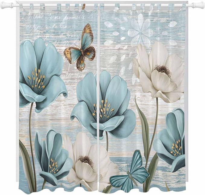 Spring Floral Living Room Curtains 84 Inch Length, Window Curtains Tab Top