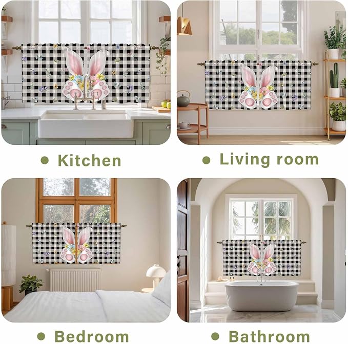 Easter Kitchen Tier Curtains 24 Inch Long 2 Panel Set, Rod Pocket Cafe Small