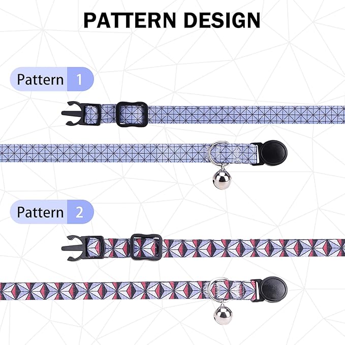 Breakaway Cat Collar with Bell & Cute Pendant, 2 Pack Kitten Collars with Safety Buckle for Girl Boy Male Female Cats, Puppies and Small Pet, Adjustable 8-12 Inch