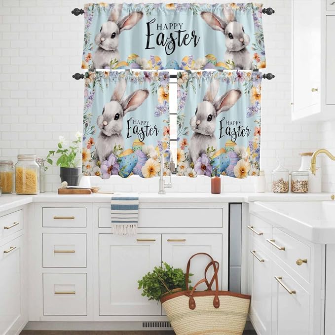 Happy Easter Kitchen Curtains Set 3 Piece