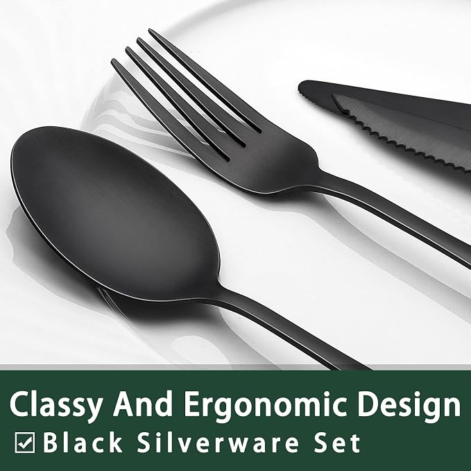 EWFEN 24-Piece Black Silverware Set