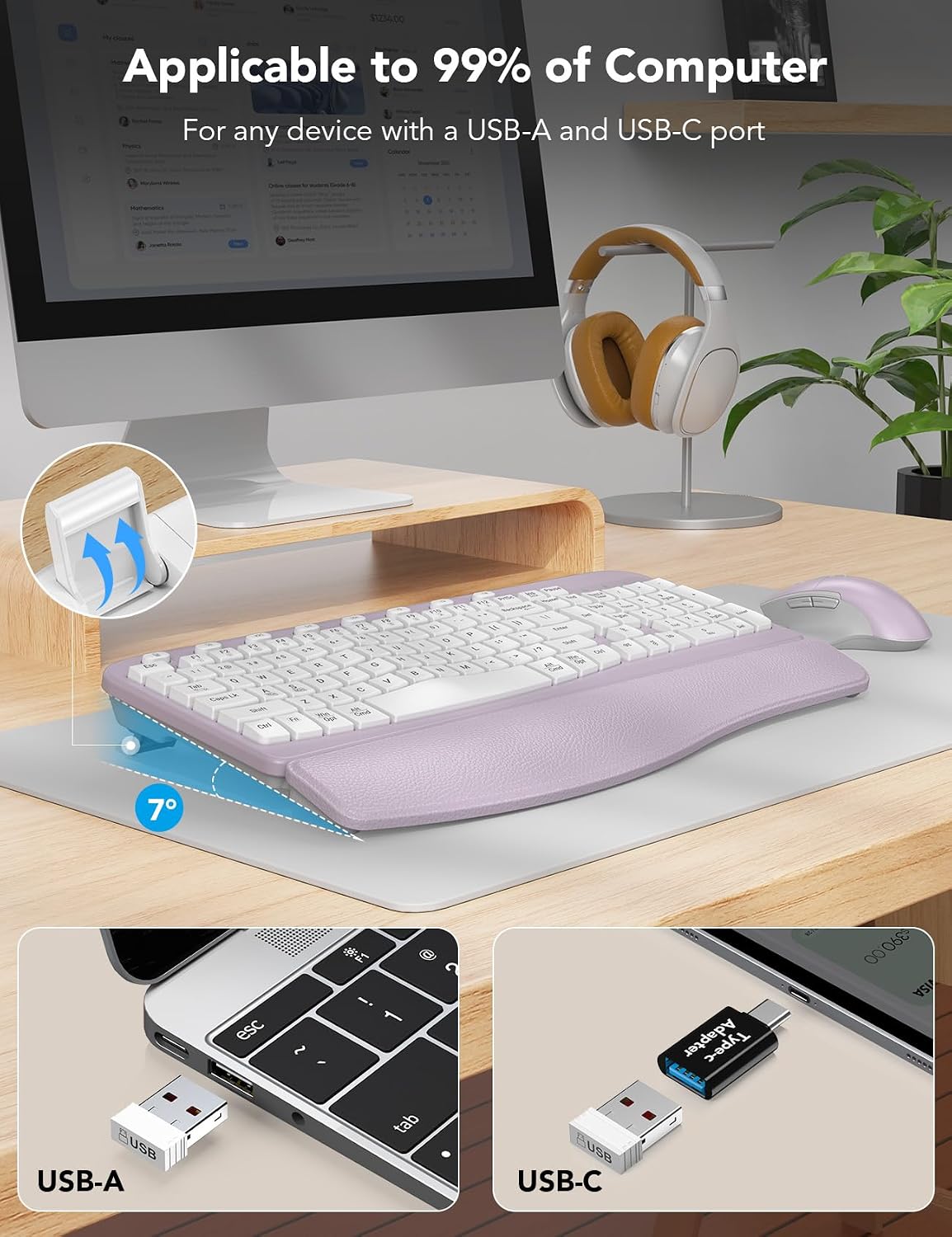 SABLUTE Wireless Keyboard and Mouse Combo with Ergonomic Wave Key